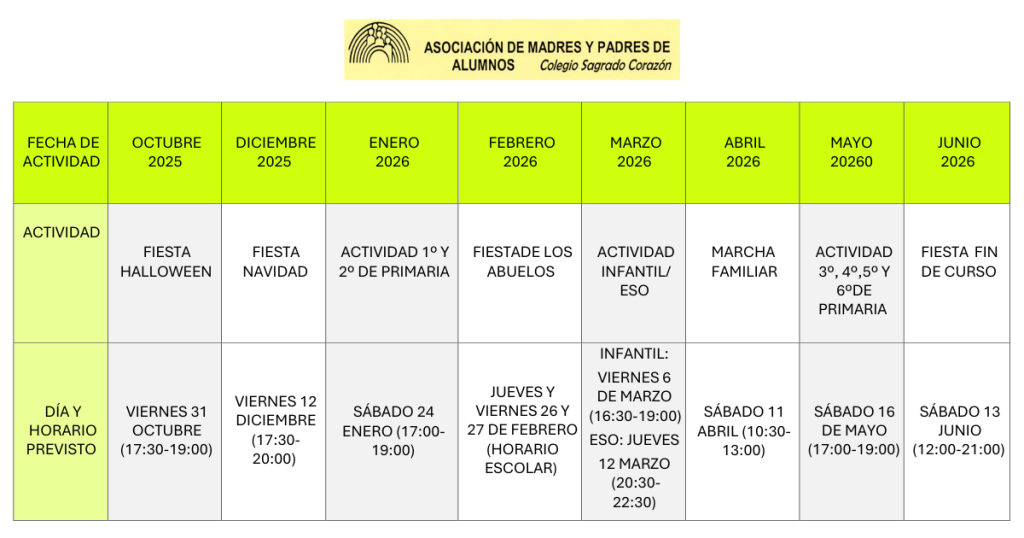 Familias y alumnado en actividades del AMPA Sagrado Corazón